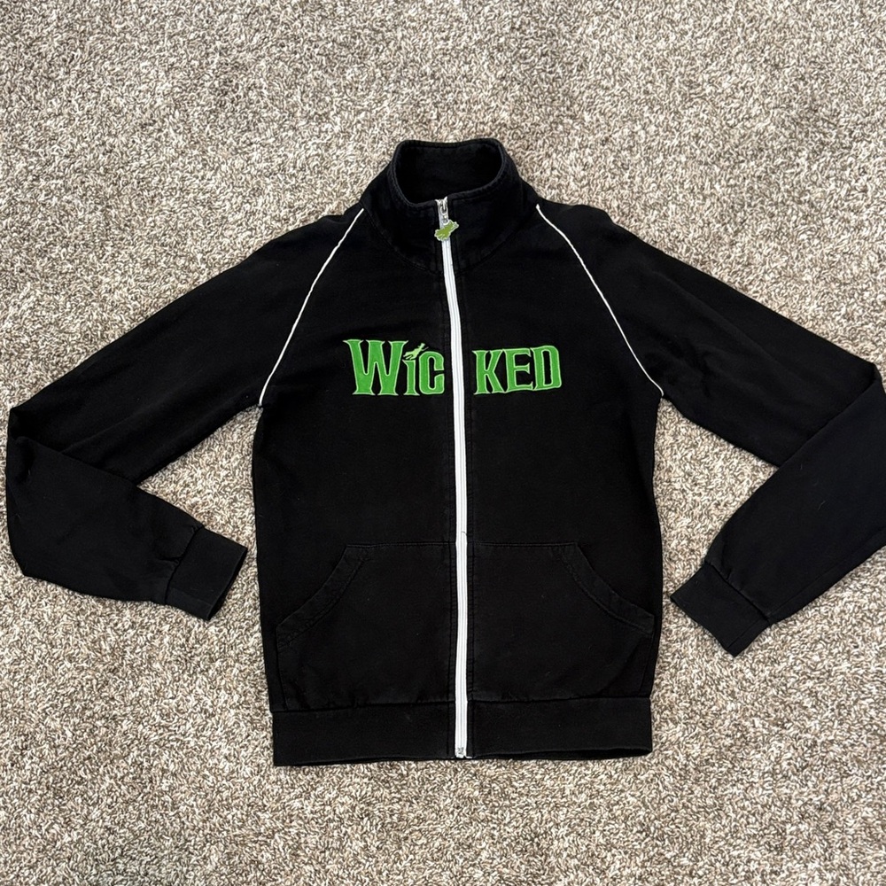 Authentic Black Zip-Up Jacket with Green 'Wicked' Logo BROADWAY merch